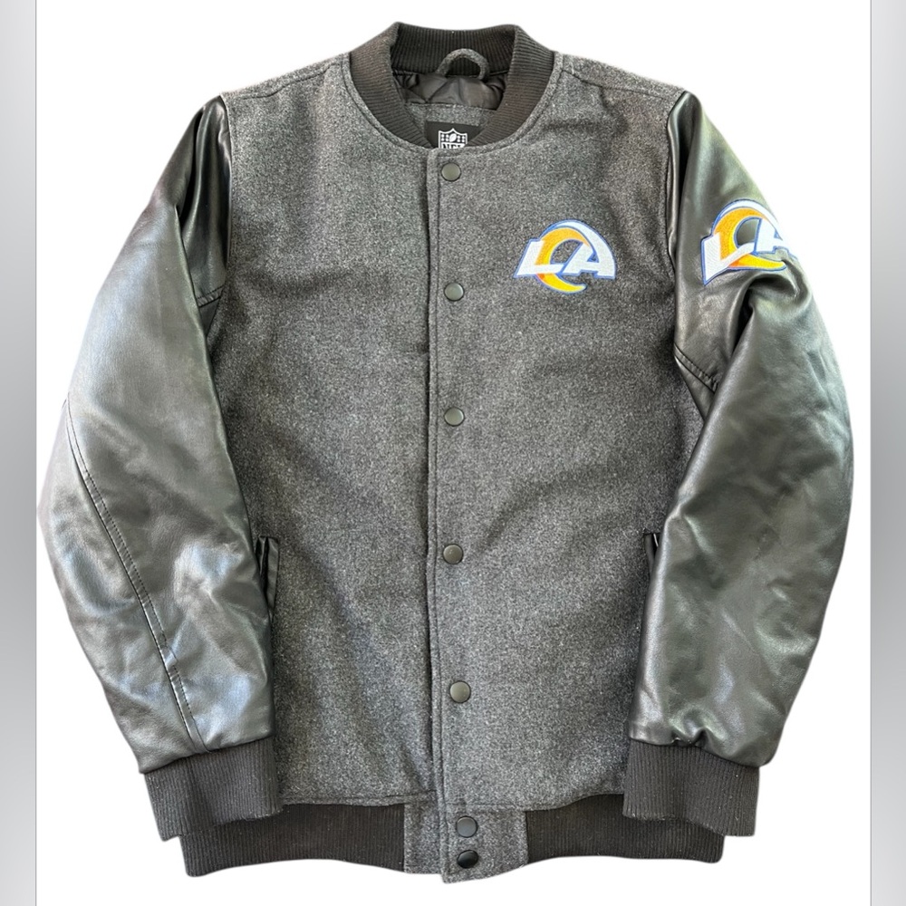 LA Rams NFL Foot Gray and Black Varsity Style Wool Blend Bomber Jacket XL